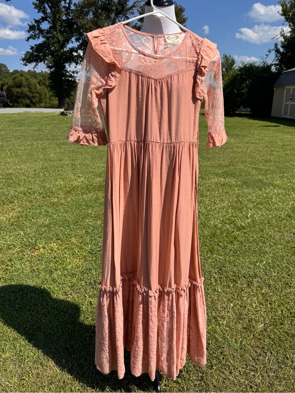 Girl’s Mia Joy Peach Lace-Detail Maxi Dress